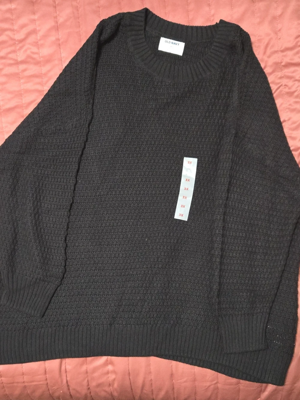 Old Navy Men's Black Waffle-Knit Crew Sweater